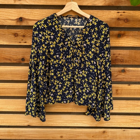 ZARA Black & yellow Floral print blouse Small - Picture 2 of 7